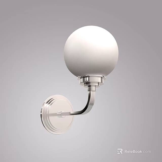 Modern Wall Lamp With White Spherical Shade And Silver Metal Bracket 3d model 