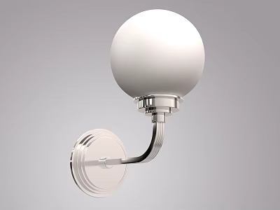 Modern Wall Lamp With White Spherical Shade And Silver Metal Bracket 3d model