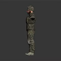 Tactical Human Character In Camouflage Uniform Helmet Goggles With Arms Outstretched
