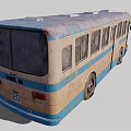 Old Blue And Beige Bus With Weathered Body Vintage Windows And Metal Wheels