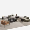 Modern Sofa and Coffee Table Set With Colored Sofas Round Black Tables and Decorative Plants 3d model