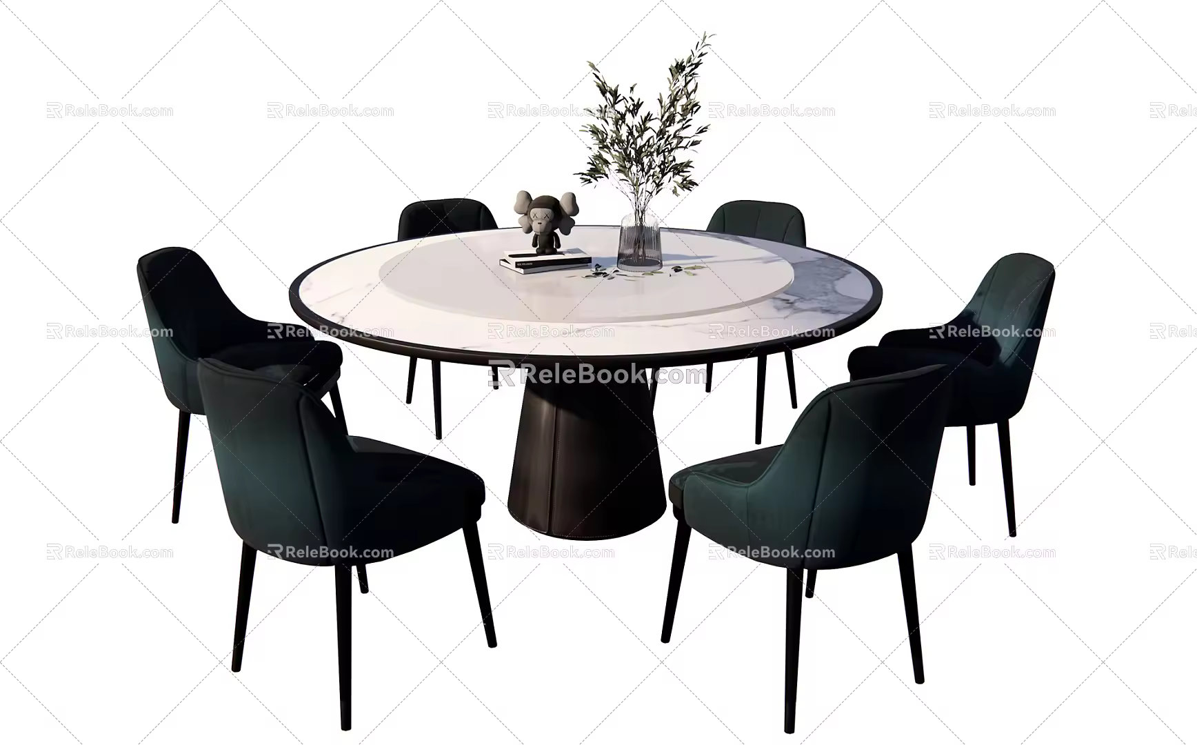Modern Dining Table and Chair Combination Round Dining Table 3d model