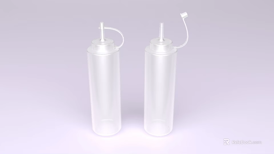 Transparent Condiment Bottles With White Lids And Dispensing Nozzles On Light Purple Background 3d model 
