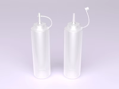 Transparent Condiment Bottles With White Lids And Dispensing Nozzles On Light Purple Background 3d model