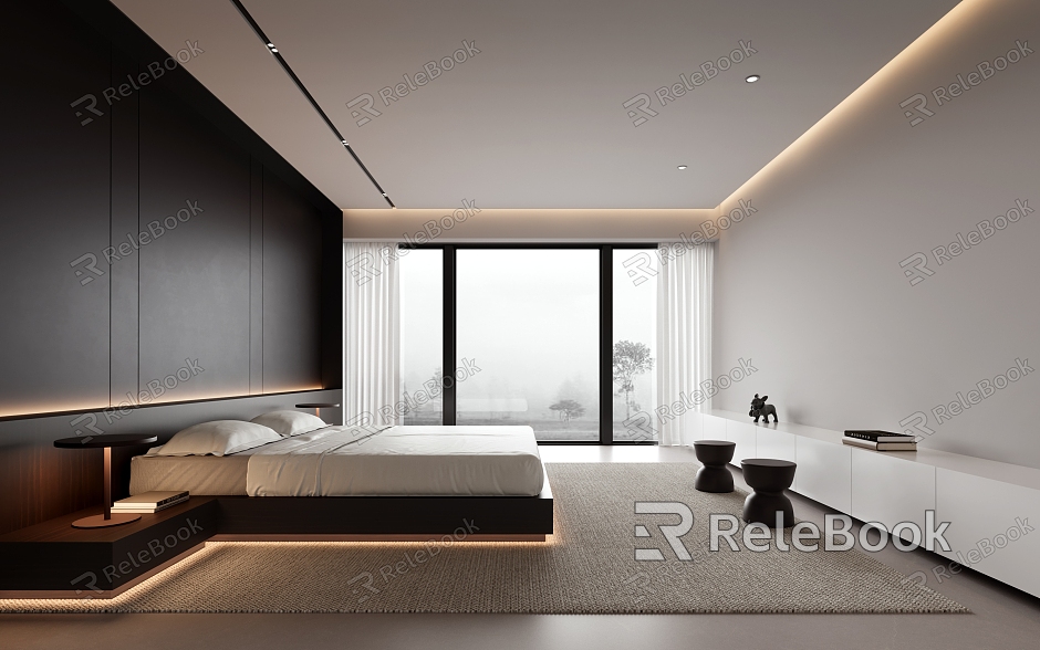 Simple Bedroom High Grade Grey Bedroom Bedroom Minimalist Bedroom model