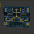 Sci-Fi Style Gate With Teal Main Body Yellow Accents Circular Structures And Intricate Layered Design