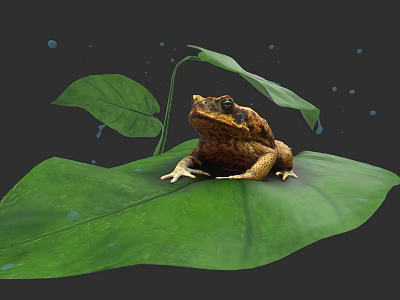 Reptile Lizard Resting On Fresh Green Leaf With Water Droplets Nearby 3d model