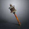 Traditional Prayer Wheel With Wooden Handle Metal Top And Intricate Carvings As Daily Living Essential