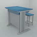 Simple Modern Desk and Stool Set With Blue Top and Gray Frame 3d model