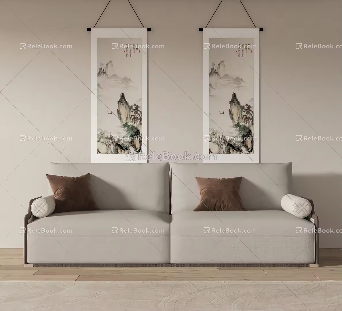 New Chinese-style double sofa 3d model