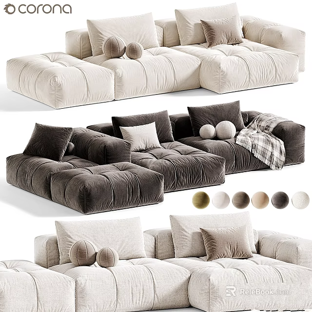 Plush Modular Sofa Designs With Color Options Pillows And Soft Cushions 3d model 