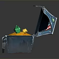 Open Blue Treasure Chest Filled with Gold Coins Green Yellow Red Gemstones Metal Decorations Lock