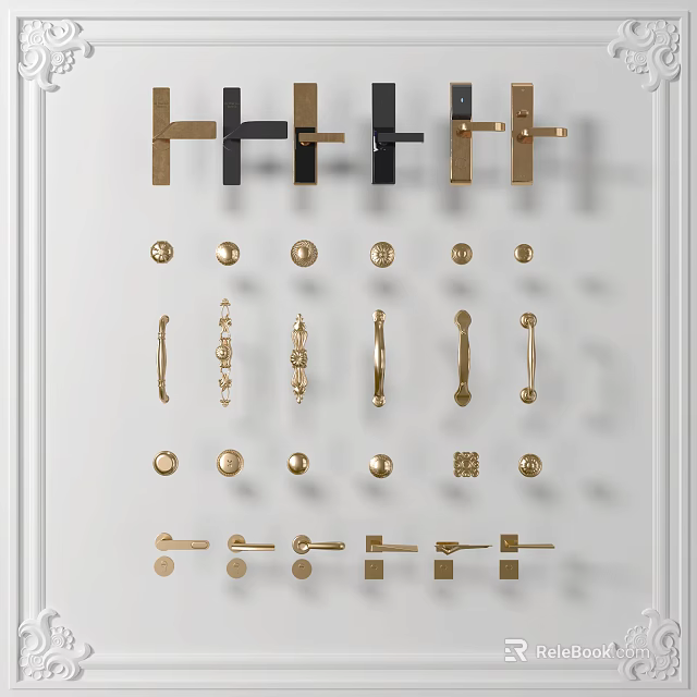 Modern Stylish Door Handles In Gold And Black Designs For Contemporary Home Decor 3d model 