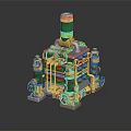 Steampunk Mechanical Structure With Gold Accents Green Elements And Decorative Pipes 3d model