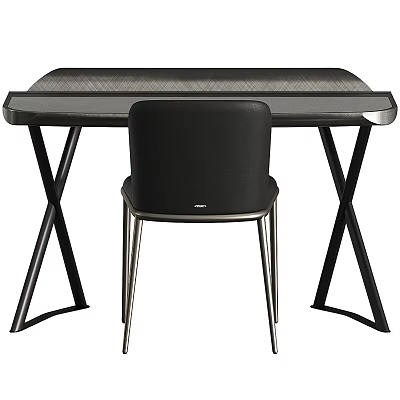 Modern Office Desk With Black Metal X Shaped Legs And Matching Chair 3d model