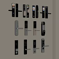 Smart Door Locks Collection With Various Digital Keypad And Handle Designs On Wall 3d model