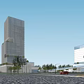 Twin Modern Residential Towers With Glass Curtain Walls Green Lawns And Pedestrian Areas