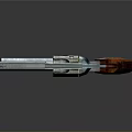Detailed Classic Revolver With Silver Barrel Wooden Grip And Blue Metal Parts