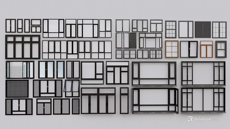 Various Modern Window Designs For Home Interior With Different Shapes And Frame Styles 3d model