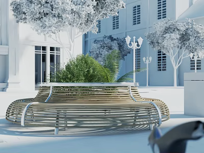 Landscape Seat In Urban Space With Greenery And Buildings 3d model