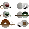 Modern Circular Wall Decor With Ring Shaped Designs Various Colors And Metal Bars 3d model