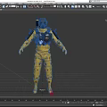 Game Movie Character In Yellow Protective Suit With Gas Mask And Harness Equipment