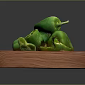 Fresh Whole and Sliced Green Peppers on a Wooden Board