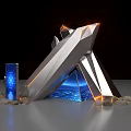 Modern Geometric Photo Check In Spot With Silver Metallic Illuminated Edges And Blue Light Effects