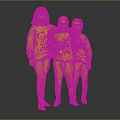 Three Kids Posing Together In Yellow And Gray Shirts With Gray Background