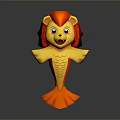 Playful 3D Cartoon Lion Fish Hybrid Character With Colorful Design And Friendly Expression