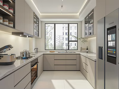 Bright Modern Kitchen Interior Design With Cabinets Appliances Window Lighting And Countertop 3d model