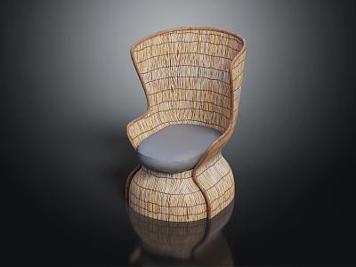 Modern Woven Leisure Chair With Gray Cushion And Curved Back Design For Comfortable Seating 3d model