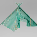 Light Green Tepee Tent With Yellow Stripes Crossed Top Poles And Side Opening