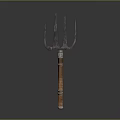 Ancient Trident Weapon With Detailed Metal Prongs And Sturdy Wooden Handle