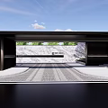 Modern Building Exterior Wall With Black Facade Open Entrance Steps And Paved Ground