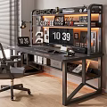 Modern Home Office Desk And Chair Set With Bookshelf Digital Clock And Coffee Decor