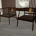 Modern Chinese Style Wooden Dining Chairs With Armrests Upholstered Seats And Gold Metal Accents