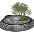 Beautiful Garden Ornament with Circular Water Feature Flowing Water Steps Tree and Greenery Pebbles