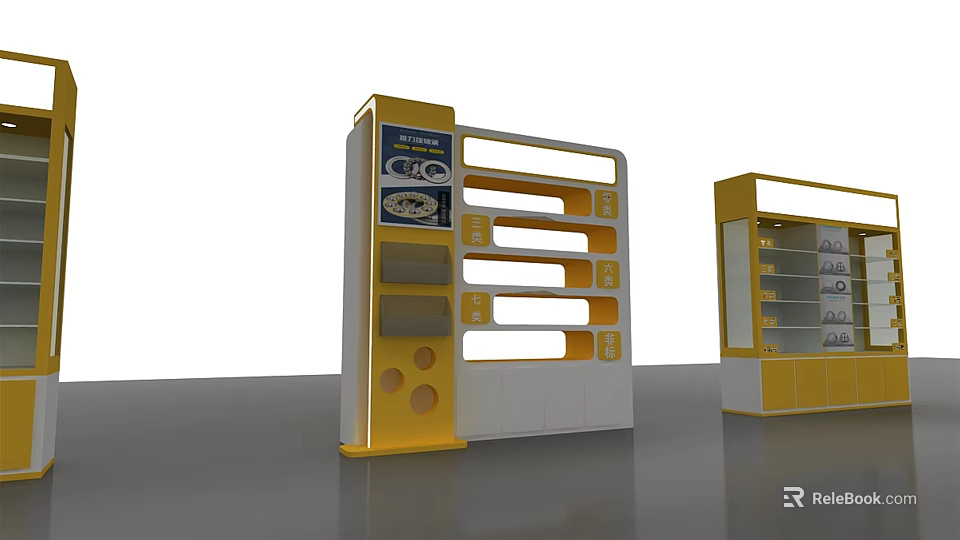 Yellow And White Modern Display Shelves With Multiple Layers For Retail Showcase 3d model 