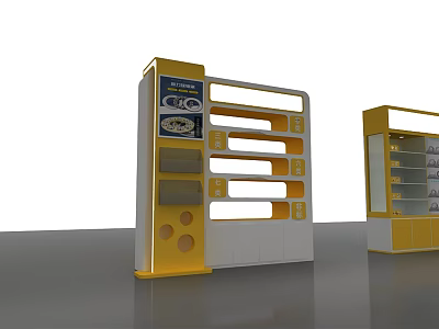 Yellow And White Modern Display Shelves With Multiple Layers For Retail Showcase 3d model