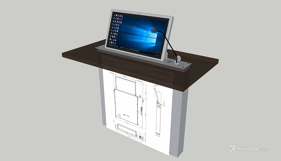 Multifunctional Office Desk With Built in Monitor And Structural Design Blueprint 3d model 