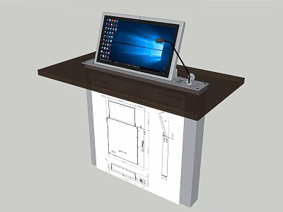 Multifunctional Office Desk With Built in Monitor And Structural Design Blueprint 3d model
