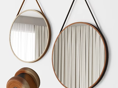 Round Hanging Mirrors In Modern Home Decor With Wood Accents 3d model