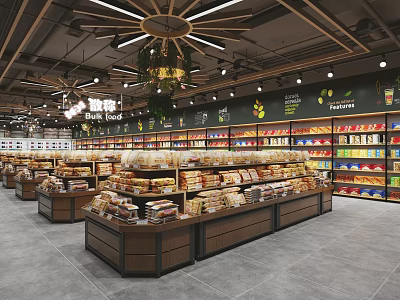 Supermarket General Merchandise Interior With Organized Shelves And Diverse Product Displays 3d model