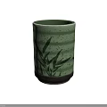 Green Ceramic Cup With Bamboo Leaf Pattern And Speckled Textured Surface 3d model