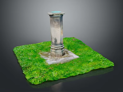Vintage Stone Pillar Outdoor Scene With Green Grass And Square Base 3d model