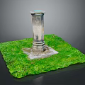 Vintage Stone Pillar Outdoor Scene With Green Grass And Square Base