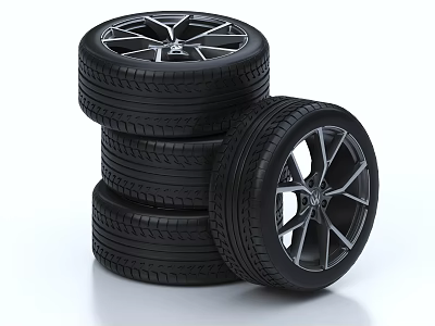 Stacked and Leaning Car Tires with Modern Alloy Wheels and Tread Pattern 3d model Stacked and Leaning Car Tires with Modern Alloy Wheels and Tread Pattern 3d model