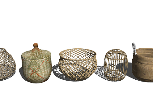 Southeast Asia Storage Basket Decoration Bamboo Basket 3d model