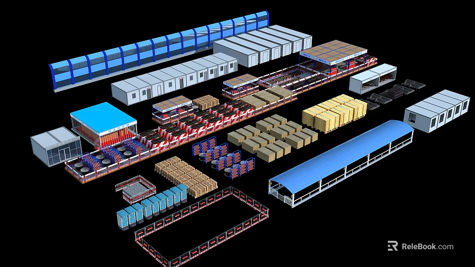 Logistics Facility Layout With Storage Structures Cargo Containers And Conveyor Systems 3d model 